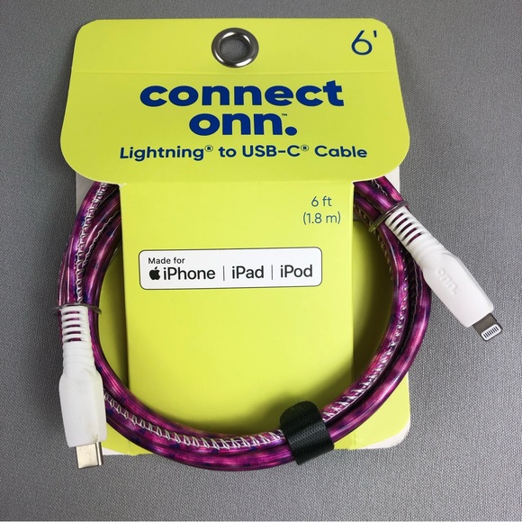 onn. 6’ Fashion Cable USB Lightning Cable with Cable Management 2pck - Picture 4 of 6